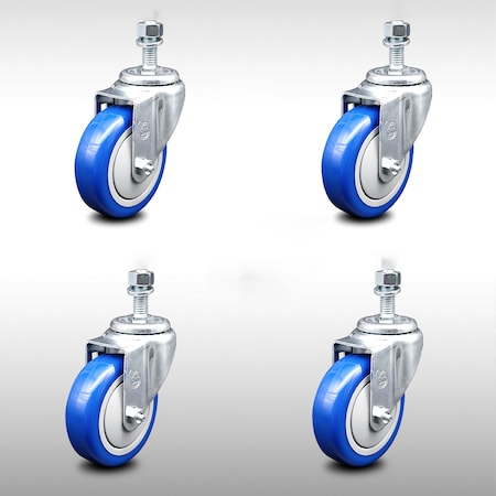 Service Caster 4 Inch SS Blue Polyurethane Wheel Swivel 1/2 Inch Threaded Stem Caster Set SCC SCC-SSTS20S414-PPUB-BLUE-121315-4